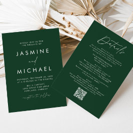 Convite Código QR de Casamento Moderno Script Verde Tudo E