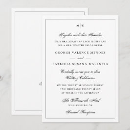 Convite Código QR de Casamento Monograma Branco Clássico