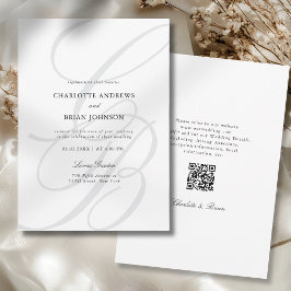 Convite Código QR de Casamento Monograma Fonte Minimalista