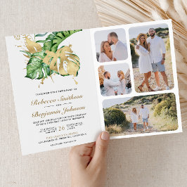 Convite Código QR de Casamento Monstera Tropical Palma Dou
