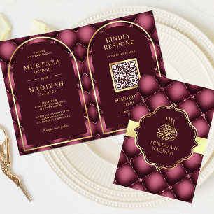 Convite Código QR de casamento muçulmano com padrão tufado