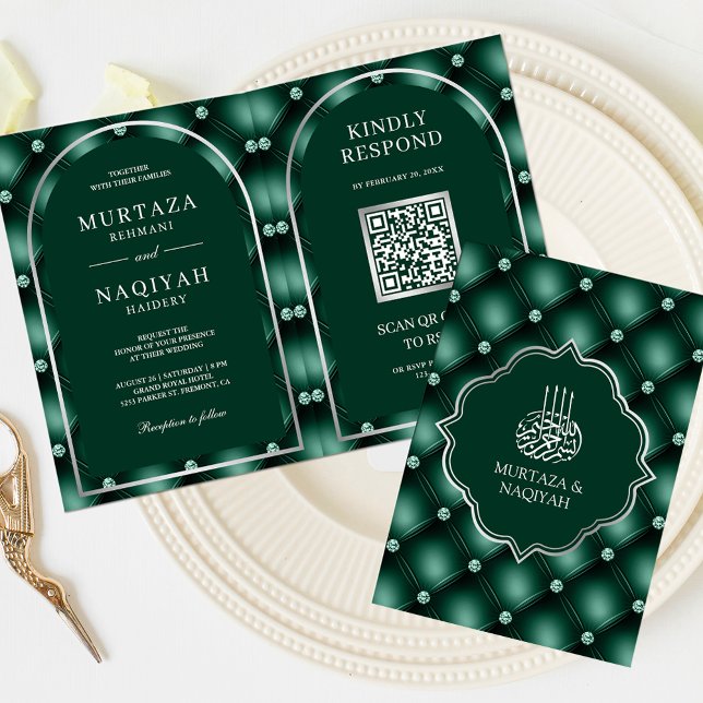 Convite Código QR de Casamento Muçulmano com Tufo Verde Es (Criador carregado)