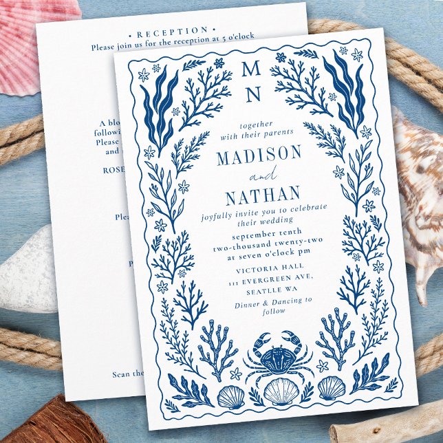 Convite Código QR de Casamento na Praia do Oceano com Casc (Criador carregado)