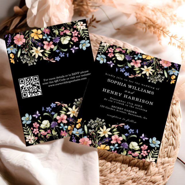 Convite Código QR de Casamento Negra Chic Rustic Rustic (Criador carregado)