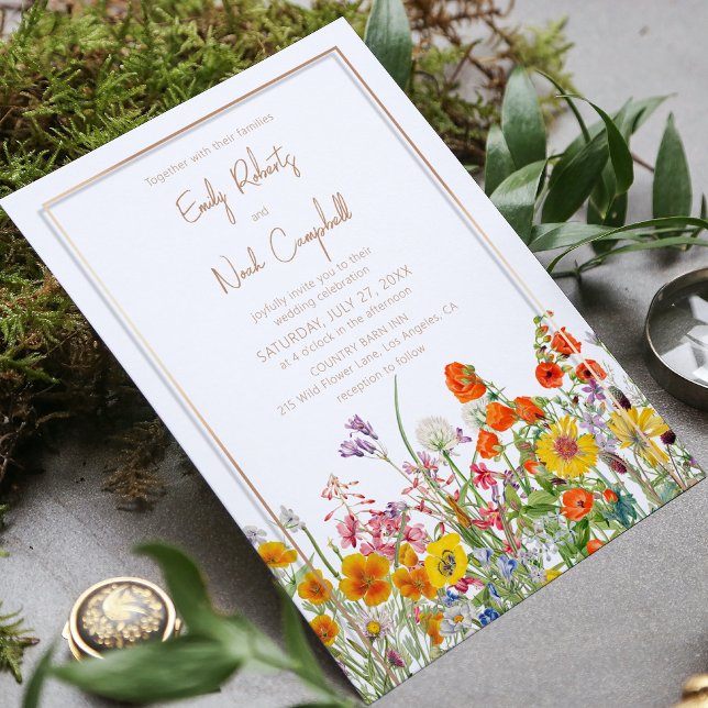 Convite Código QR de Casamento no Campo com Flores Silvest (Criador carregado)