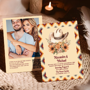 Convite Código qr de casamento ocidental floral boho