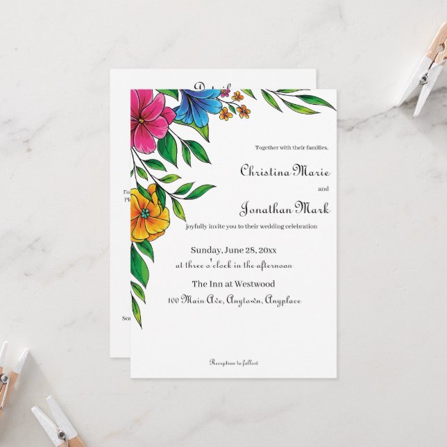 Convite Código QR de casamento primavera verão Flor Brilha (Frente/Verso In Situ)