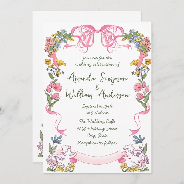 Convite Código QR de Casamento Retroativo Desenhado à Mão  (Frente/Verso)