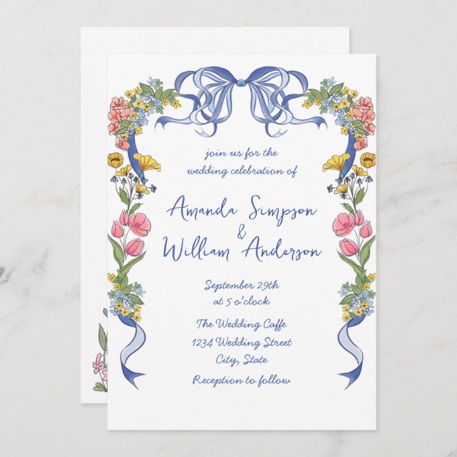 Convite Código QR de Casamento Retroativo Desenhado à Mão  (Frente/Verso)