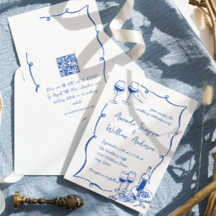 Convite Código QR de Casamento Retroativo Desenhado à Mão 