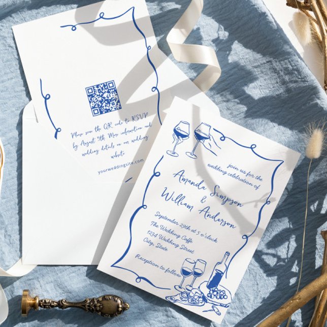 Convite Código QR de Casamento Retroativo Desenhado à Mão  (Criador carregado)