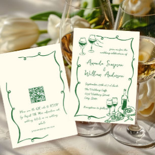 Convite Código QR de Casamento Retroativo Desenhado à Mão