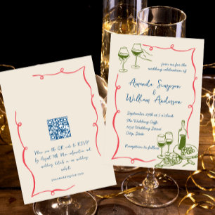 Convite Código QR de Casamento Retroativo Desenhado à Mão