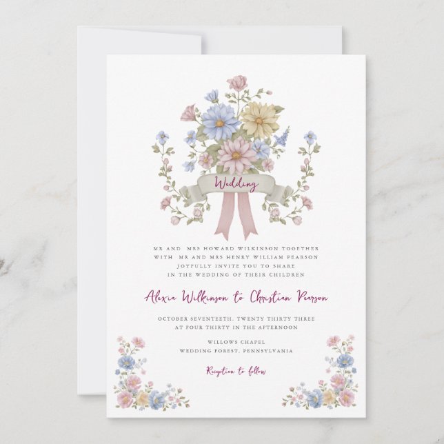 Convite Código QR de casamento romântico pastel floral tud (Frente)