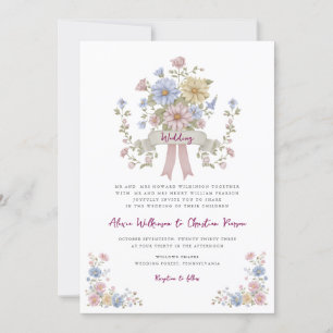 Convite Código QR de casamento romântico pastel floral tud