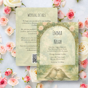 Convite Código QR de Casamento Rosas Pink Jardim Inglês Re