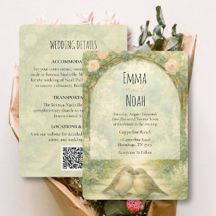Convite Código QR de Casamento Rosas Pink Jardim Inglês Re