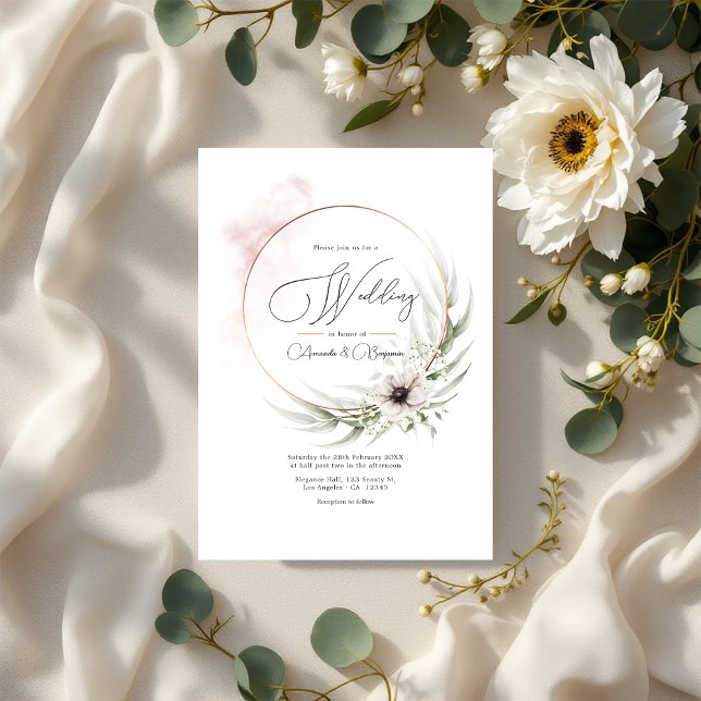 Convite Código QR de Casamento Rustico Elegância Greenery  (Rustic Elegance Greenery & Copper Wedding QR Code Invitation)