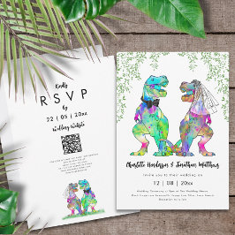 Convite Código QR de Casamento Temático de Dinossauros