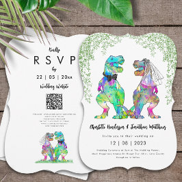 Convite Código QR de Casamento Temático de Dinossauros