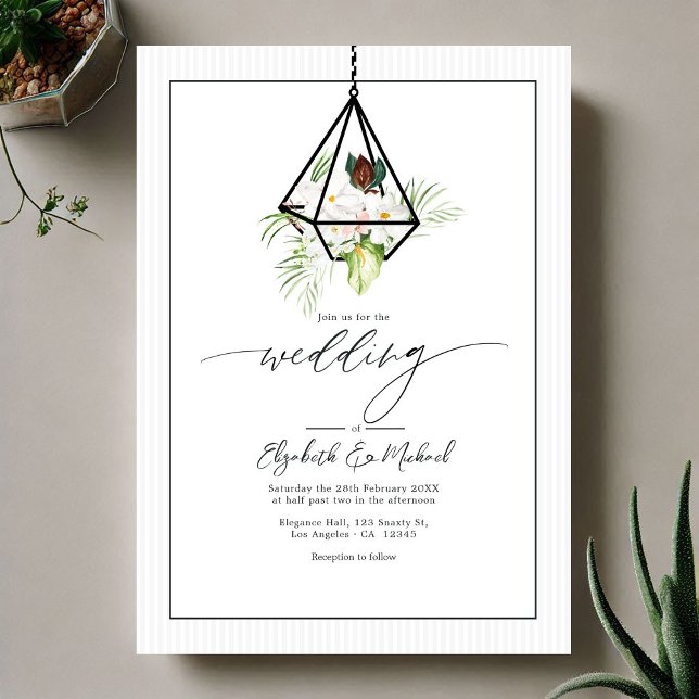 Convite Código QR de Casamento Terarium Geométrico de Mano (Modern Geometric Hanging Terrarium Wedding QR Code Invitation)