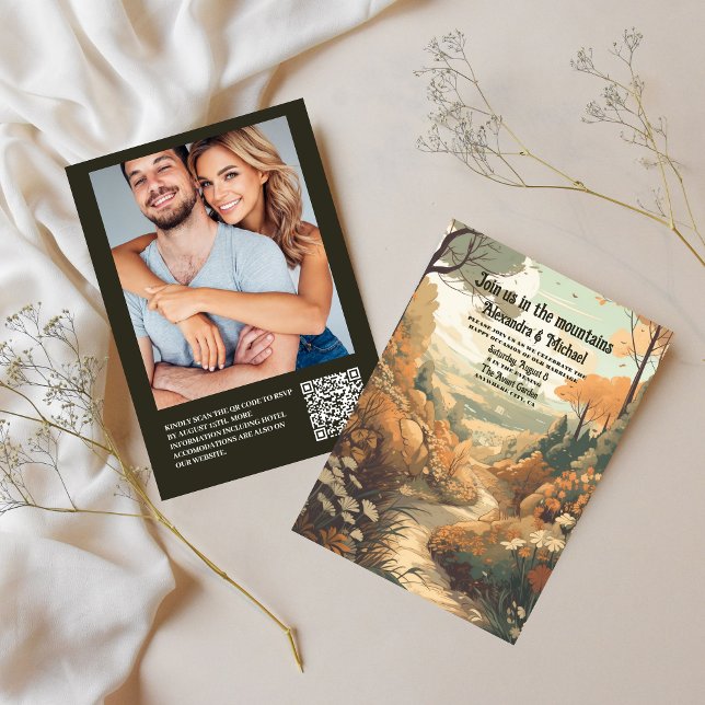 Convite Código QR de Casamento Verde da Floresta Russa de  (Criador carregado)