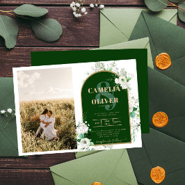 Convite Código QR de Casamento Verde de Rosas Brancas Tota