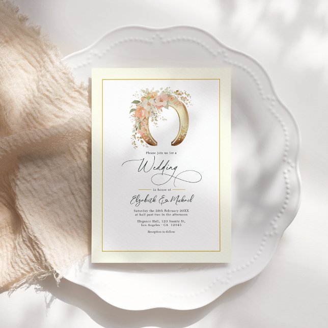 Convite Código QR de Casamento Western com Ferradura Flora (Elegant Floral Horseshoe Western Wedding QR Code Invitation)