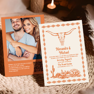 Convite Código QR de Casamento Western Ranch Country Sudoe