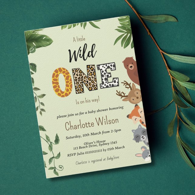 Convite Código QR de chá de fraldas verde Wild One (Criador carregado)