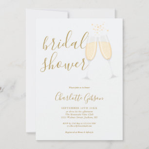 Convite Código QR de Chá de Noiva com Champanhe Dourado