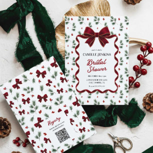 Convite Código QR de Chá de Noiva de Natal Elegante