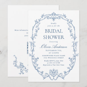 Convite Código QR de Chá de panela Azul Dusty, Ornamentado