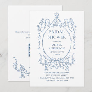 Convite Código QR de Chá de panela Azul Dusty, Ornamentado