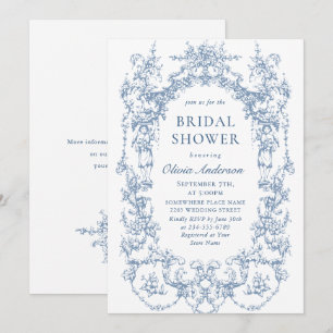 Convite Código QR de Chá de panela Azul Dusty, Ornamentado