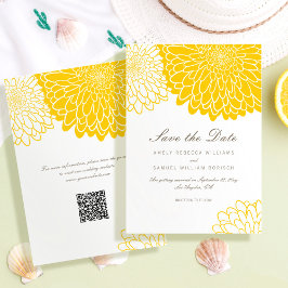 Convite Código QR de Chrysanthemum Amarelo Branco Salvar a