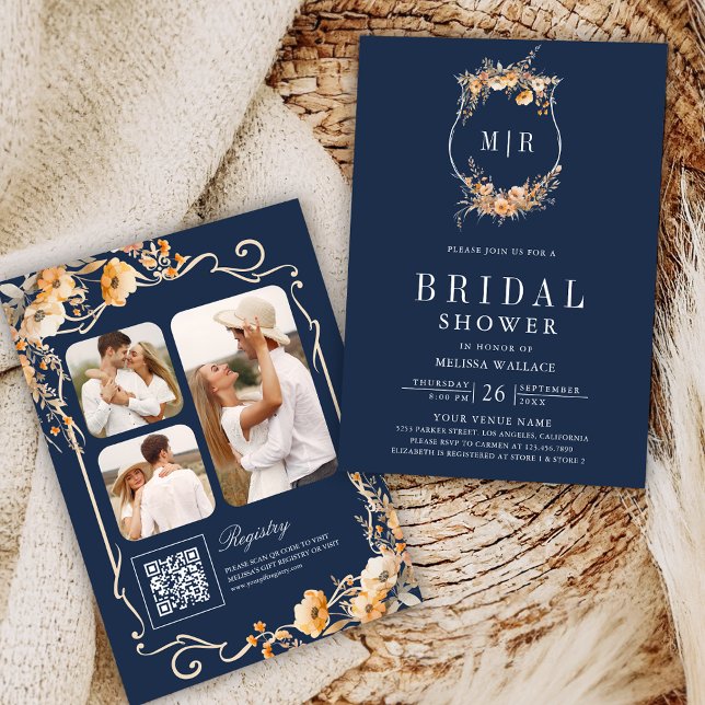 Convite Código QR de Chuva de Flores Selvagens de Outono A (Criador carregado)