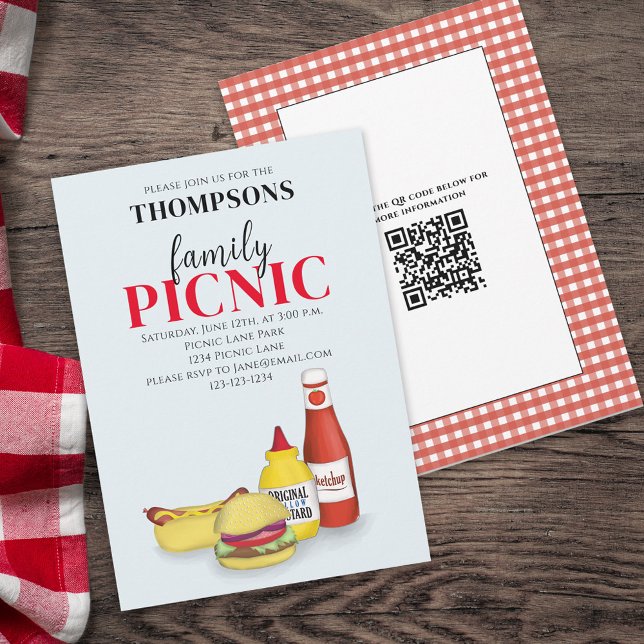 Convite Código QR de Cookout de Tendência Picnic de Verão (Criador carregado)