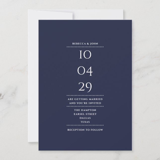 Convite Código QR de data de casamento azul marinho minima (Frente)