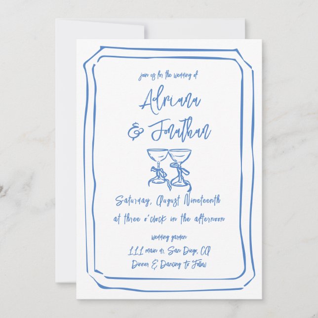 Convite Código QR de Detalhes de Casamento Desenhados à Mã (Frente)