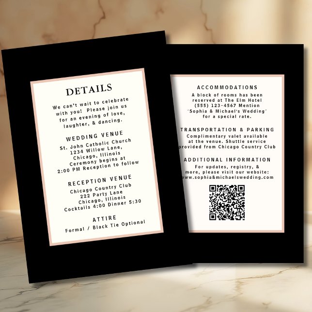Convite Código QR de Detalhes do Casamento Dourado Preto (Criador carregado)