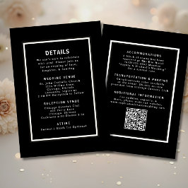 Convite Código QR de Detalhes do Casamento Preto e Branco