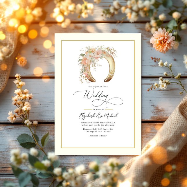 Convite Código QR de ferradura Floral Elegante de Casament (Elegant Floral Horseshoe Western Wedding QR Code Invitation)