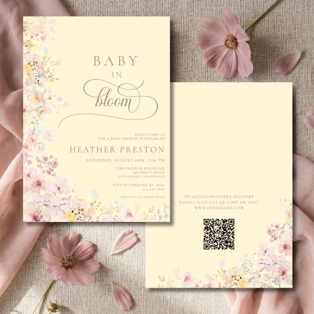 Convite Código QR de Flor Silvestre Amarela Chá de Bebê (Criador carregado)