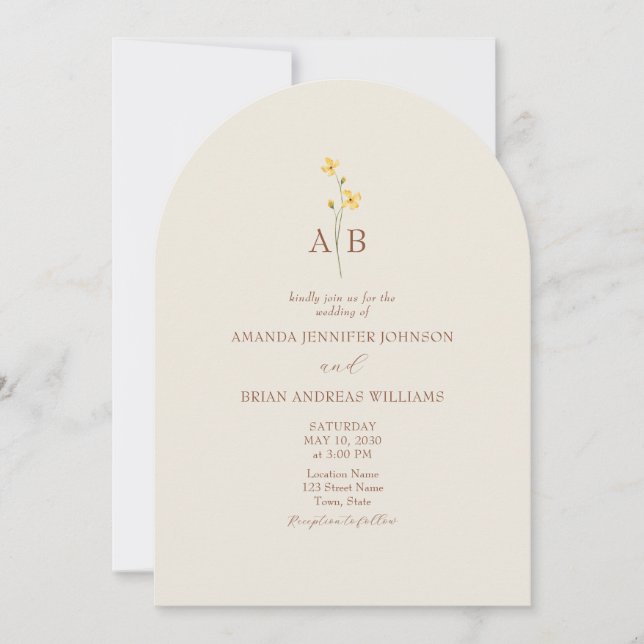 Convite Código QR de Flor Silvestre Neutra para Casamento (Frente)