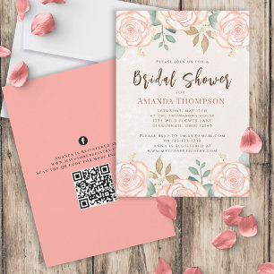 Convite Código QR de Folhagem Floral de Blush de Aquarela 