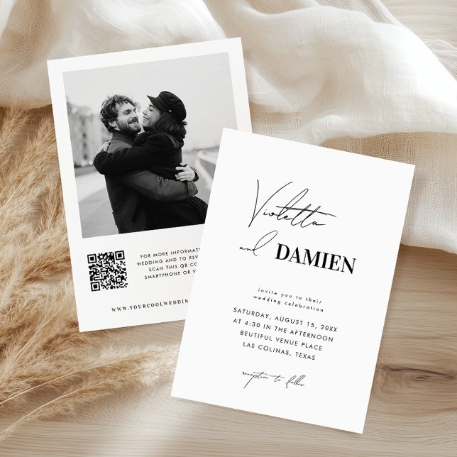 Convite Código QR de Foto com Fontes Diferentes Minimalist (Criador carregado)