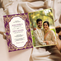 Código QR de Foto com Renda Dourada Roxa Casamento