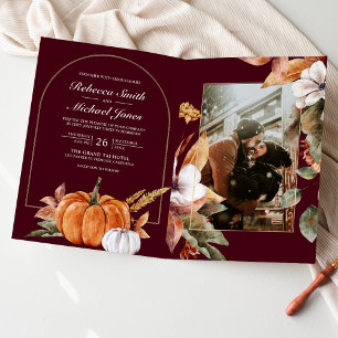 Convite Código QR de Foto de Abóbora Boho para Casamento B
