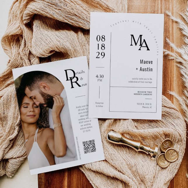 Convite Código QR de Foto de Arch de Boho Moderno Minimali (Criador carregado)